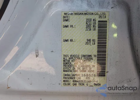 2015 Nissan Altima 2.5 S из США, поврежденный, VIN 1N4AL3AP9FC168676